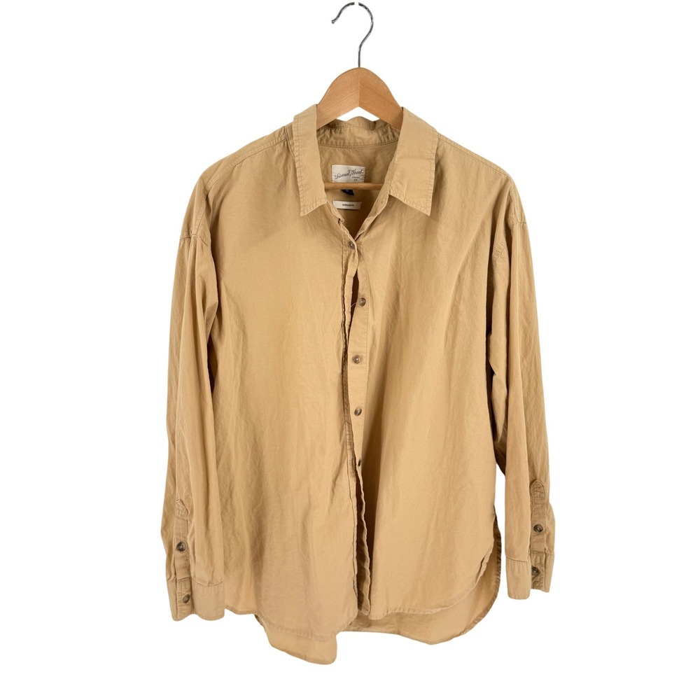 Universal Thread Button Down Shirt Tan XL Oversized Cotton Neutral Utility